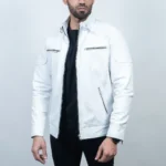 White Quilted Leather Biker Jacket