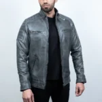 Grey Quilted Leather Jacket