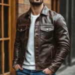 Men's Brown Quilted Stand-Collar Jacket