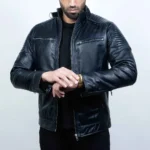 Navy Quilted Leather Jacket