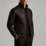 Dark Brown Diamond Quilted Leather Jacket