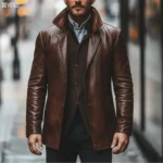 Chocolate Brown Leather Trench Blazer