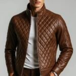 Cognac Brown Diamond Quilted Leather Jacket