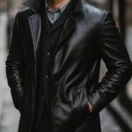 Black Leather Peacoat Blazer