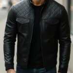 Black Quilted Leather Field Jacket