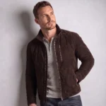 Men's Black Striped Leather-Look Racer Jacket