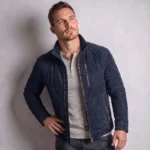Men's White Striped Leather-Look Racer Jacket